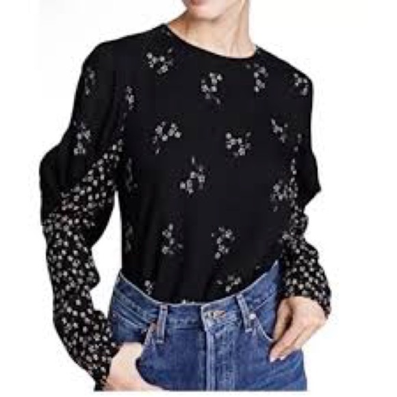 Tibi‎ Lila Floral Florence Top Black Daisy Print Size 8 Crepe EUC - Picture 1 of 4